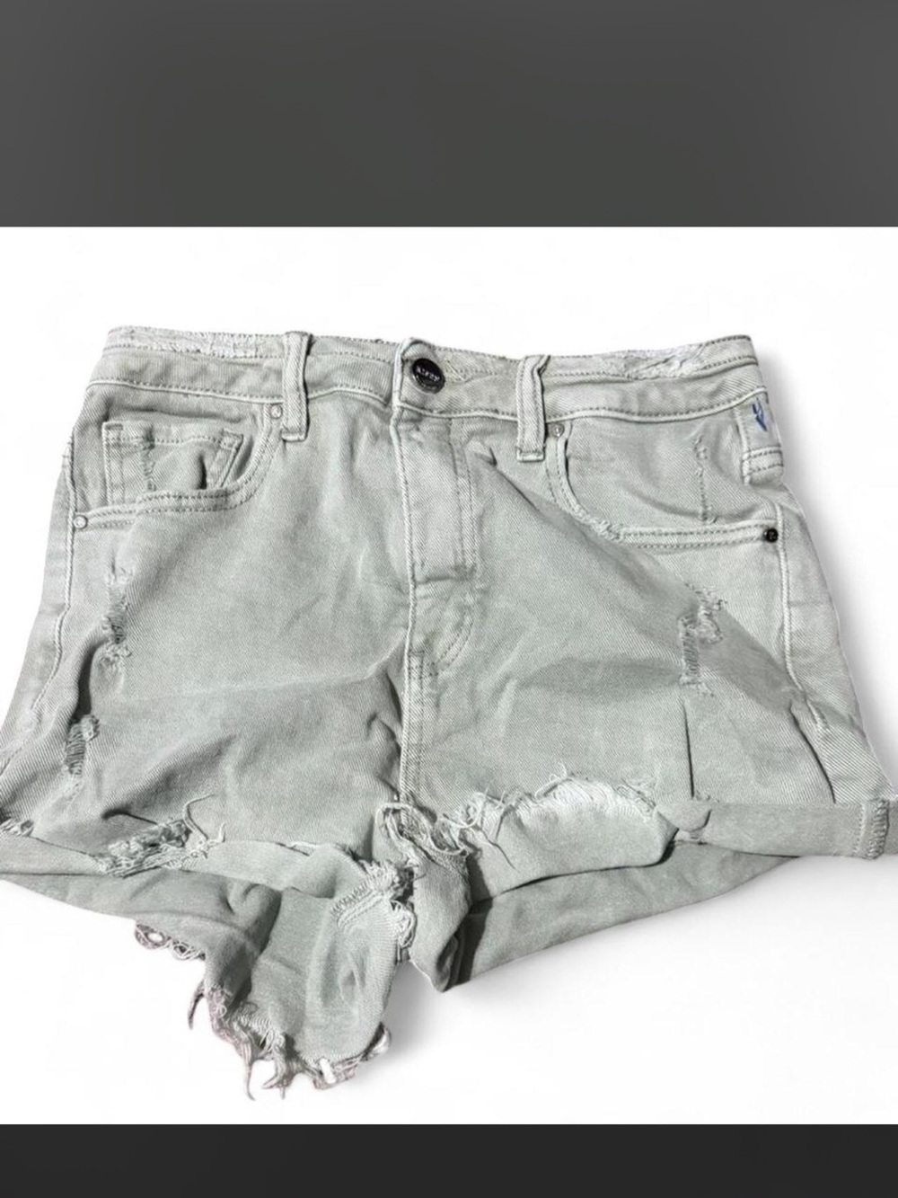 Distressed High-Rise Women's Jean Shorts - Sage Green